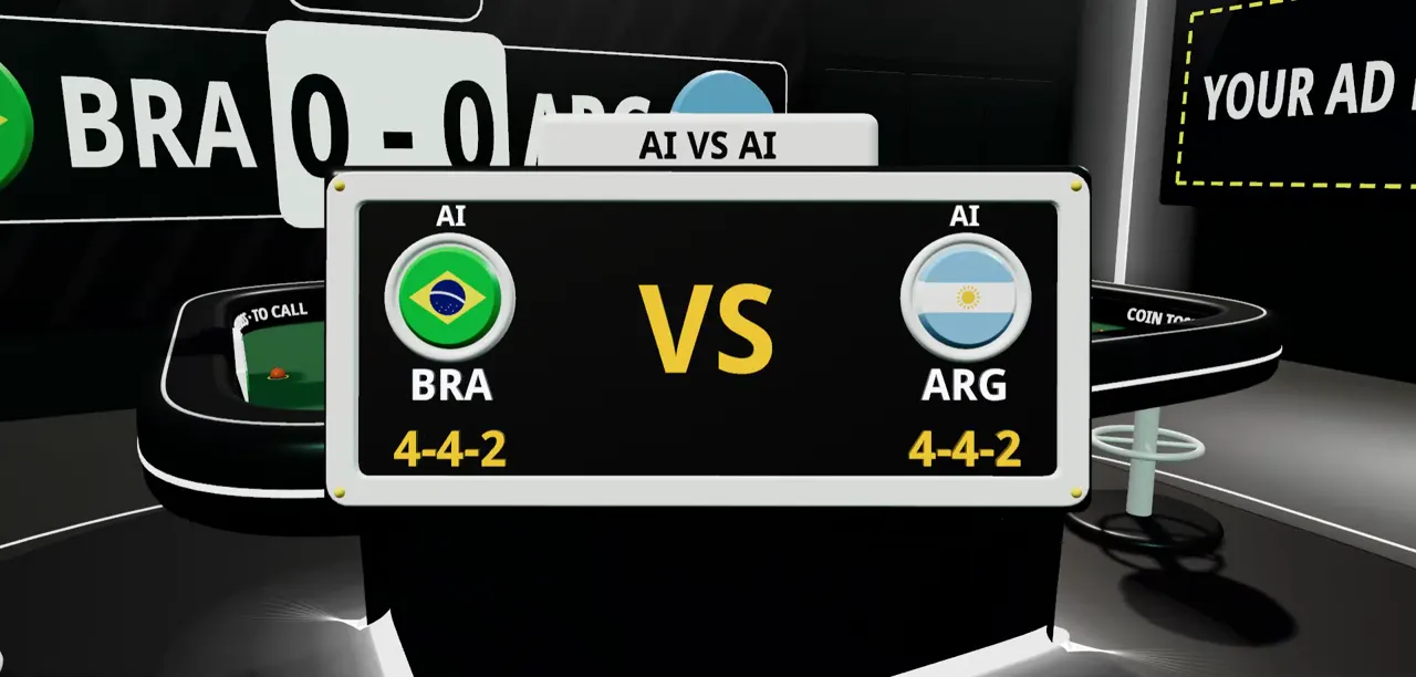 O quadro do confronto, IA x IA: Brasil x Argentina, os dois no 4-4-2